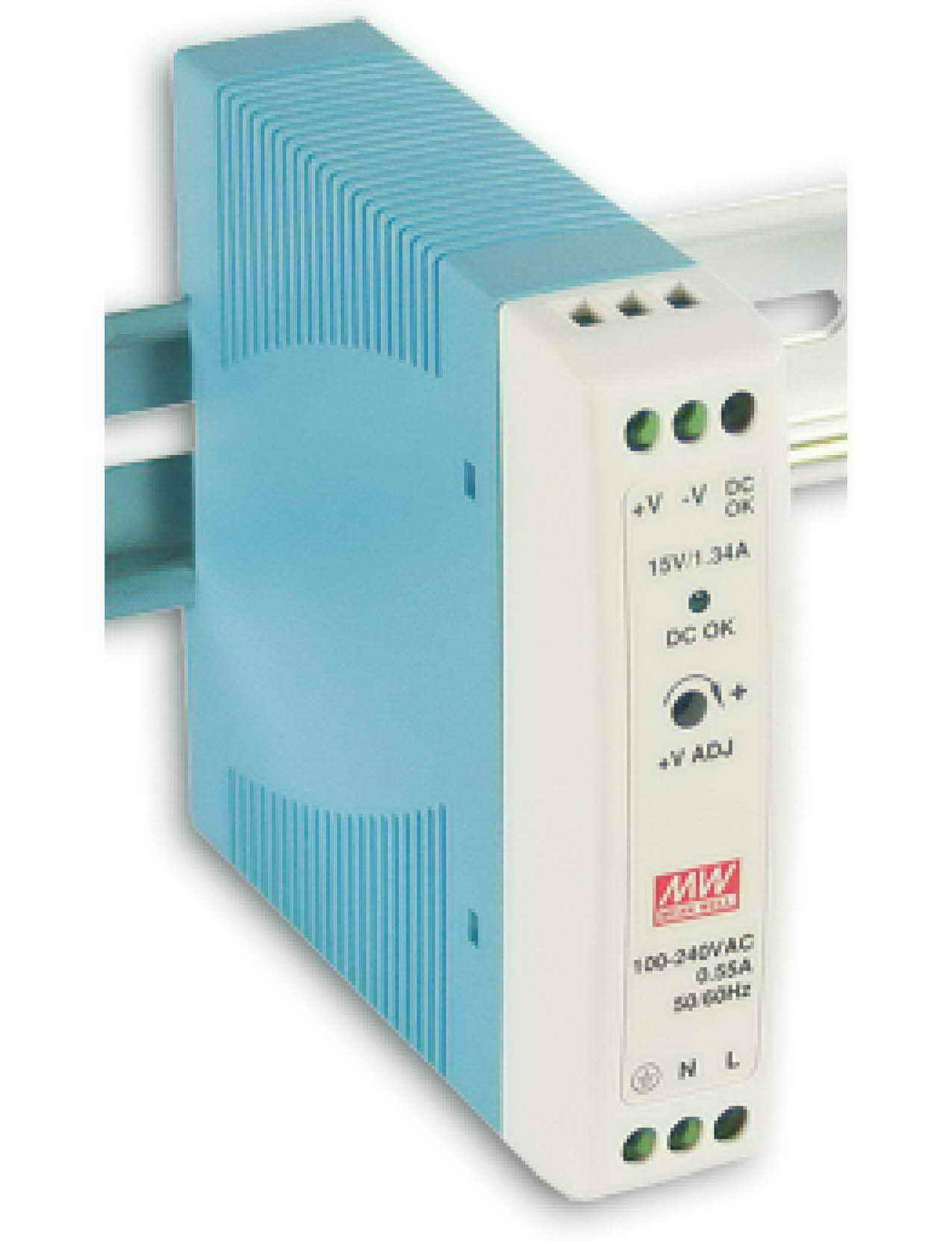 MDR-20, منبع تغذیه ریلی مینول 20 وات, Mean Well, MW, MDR-20-12, MDR-20-24, MDR-20-5, منبع تغذیه ریلی مین ول 24 ولت 1 آمپر
