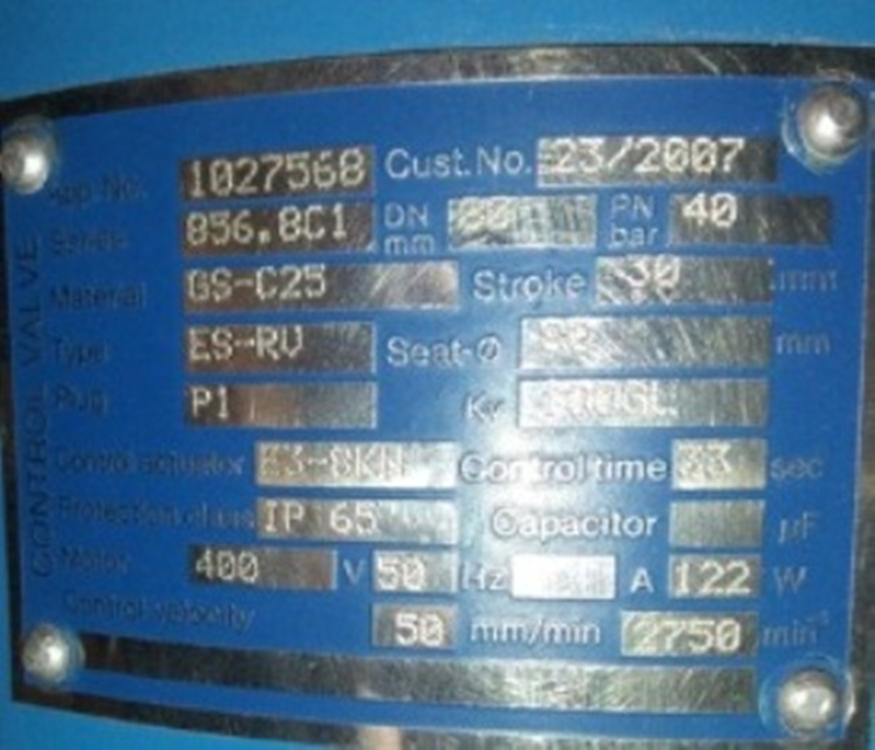  شیر کنترل وَلـو  سری: 1C8-856 DN:80 PN:40 	 	Schubantrieb  SBA80-2