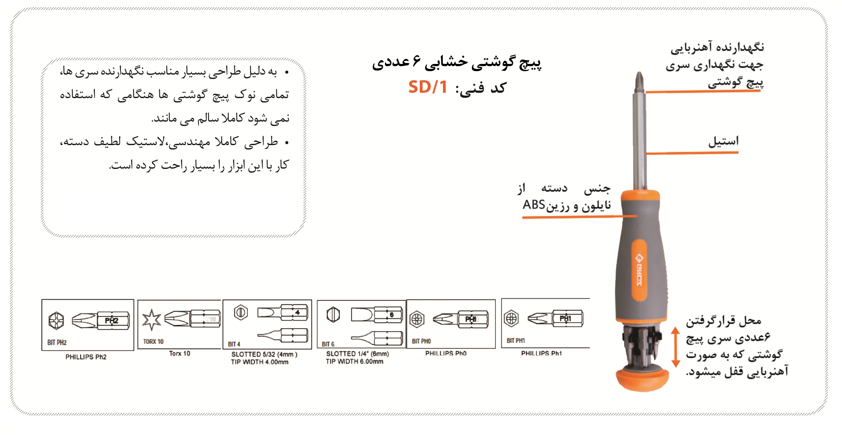 پیچ گوشتی خشابی 6 عددی گروز